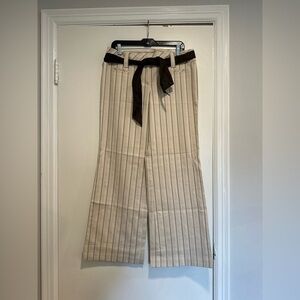 NWOT The Loft Marisa Sz: 8 Wide Leg Cream Vertical Striped Dress Pant w/tie Belt
